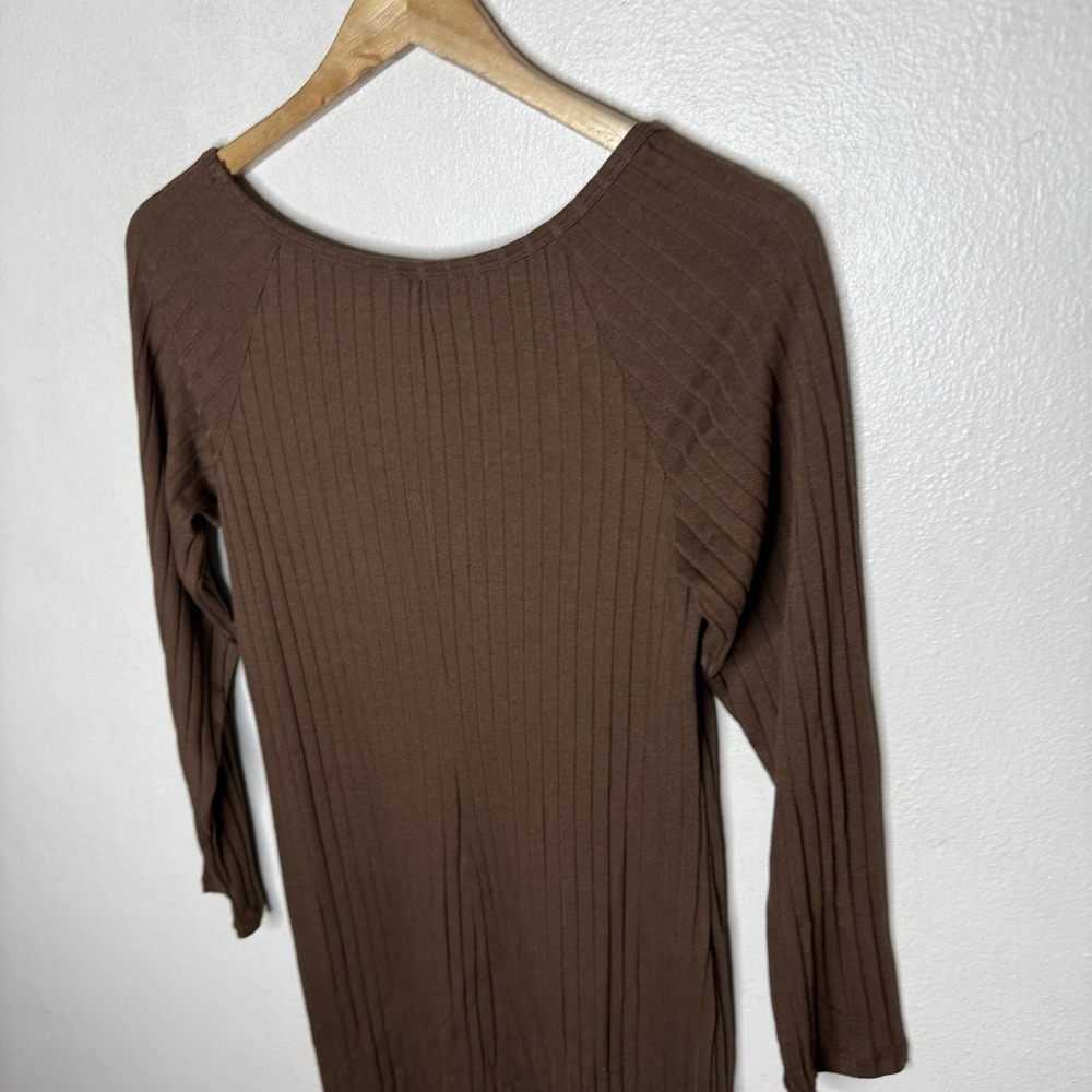 New Old Navy Ballet Ribbed Knit Long Sleeve Espresso Brown Dress Women's Large - Picture 3 of 6